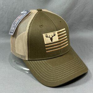 Skulls Antlers Fierce Flag Snapback Hat Green Trucker Mesh Fishing Hunting Mens